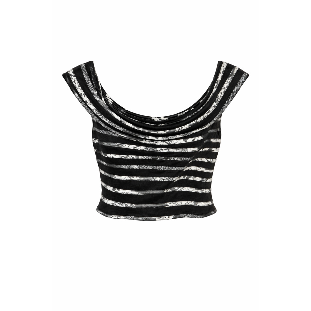 JS Collection Black White Ruched Corset Peplum Top Y2K Grunge Small